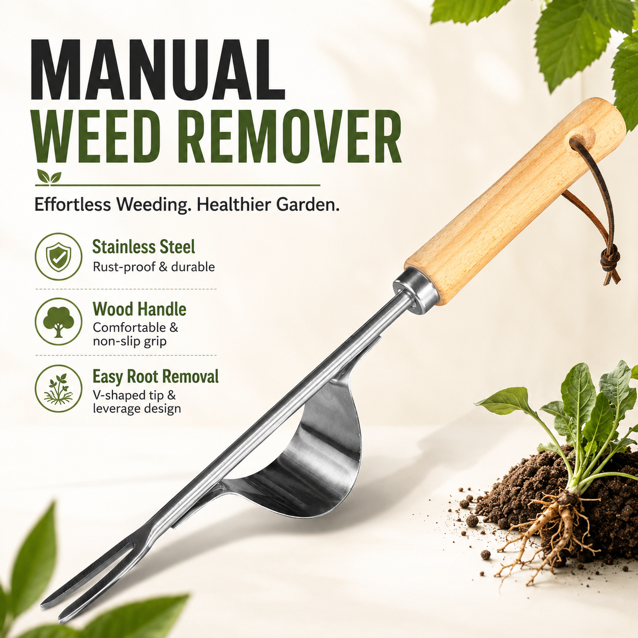 Weed Puller - Manual Weed Remover, Stainless Steel Spatula